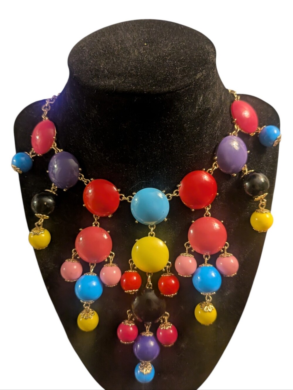 Colorful Multicolor Statement Bib Necklace - Vibrant Resin Spheres